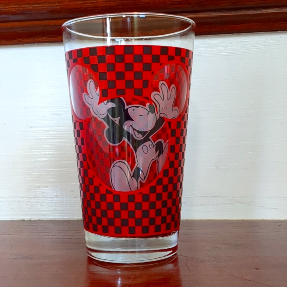 Vintage Anchor Hocking Mickey Mouse see-through checkered 16oz. tumbler